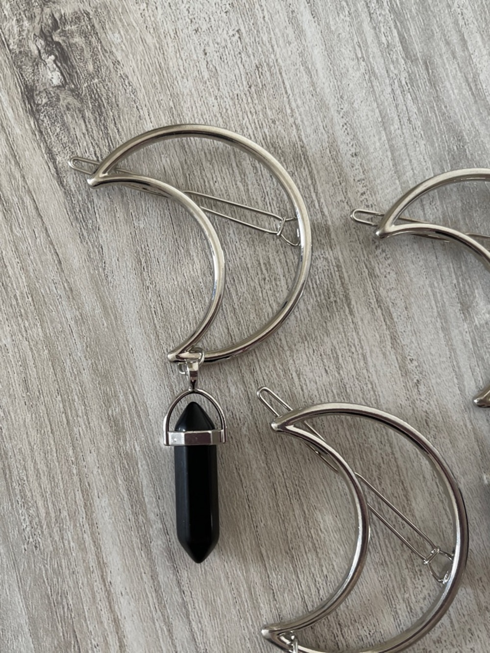 Silver Moon Hair Clip with Black Crystal - Picture 3 of 5